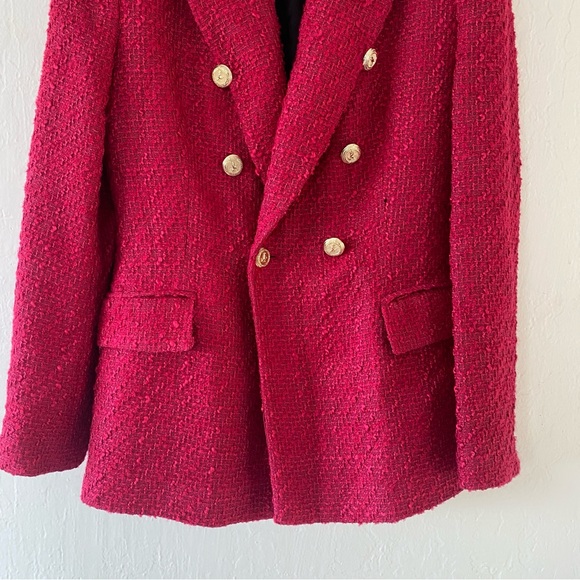 BLOGGERS FAVE Zara Raspberry Red Bouclé Tweed Blazer - Picture 13 of 16